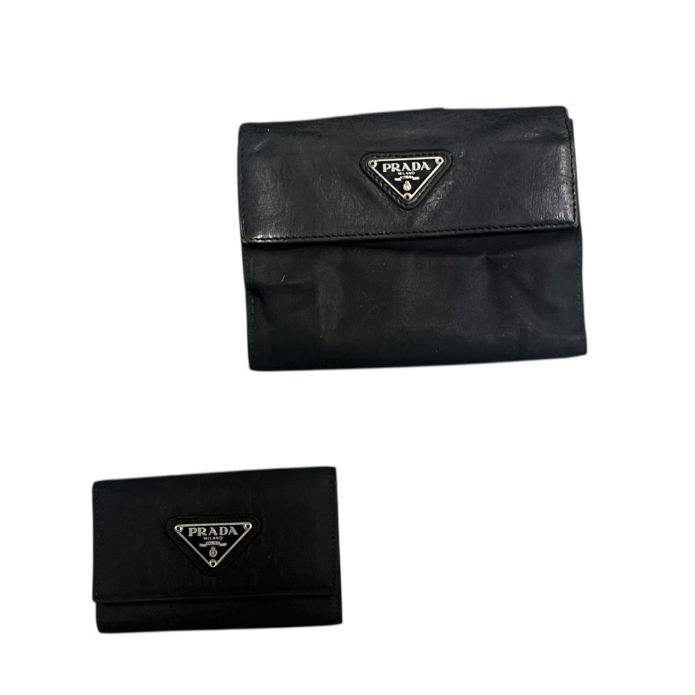 Prada Black Tessuto Nylon Saffiano‎ Leather 6 Key Holder Wallet Made in Italy